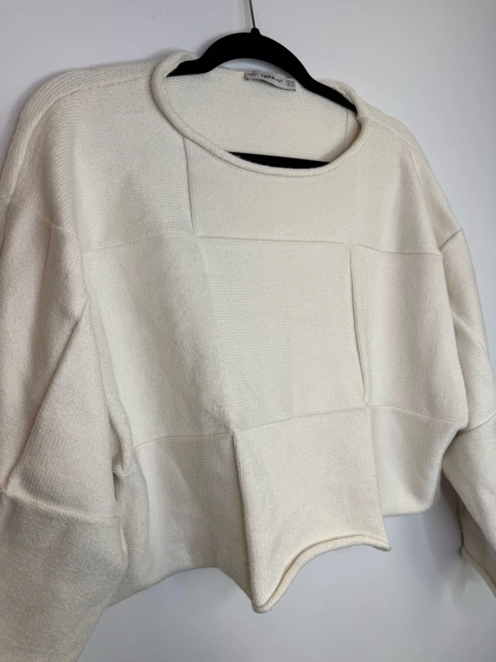 Zara patchwork cropped ecru jumper size small - Picture 2 of 7